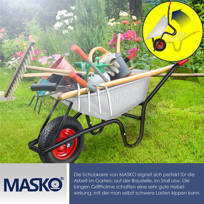 MASKO Bauschubkarre 100L 250kg - Luftreifen, verzinkt m. Ersatzschlauch