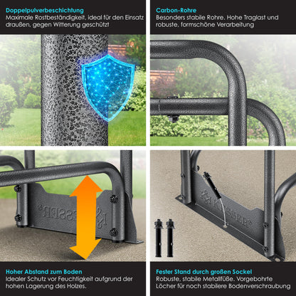 KESSER Kaminholzregal Metall 130x36x117cm mit Abdeckung