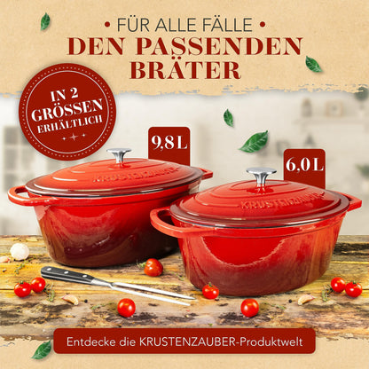 KRUSTENZAUBER Gusseisen Bräter Gänsebräter Oval 10L Induktion