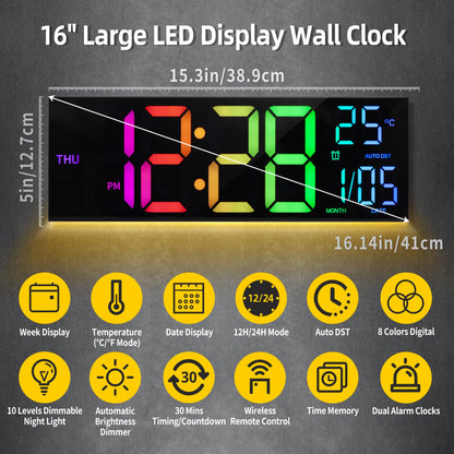 HAITANG PH-01 Digitale LED-Wanduhr mit Temperatur und Nachtlicht