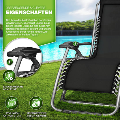 tillvex Liegestuhl klappbar, Sonnenliege bis 200 kg, Anthrazit