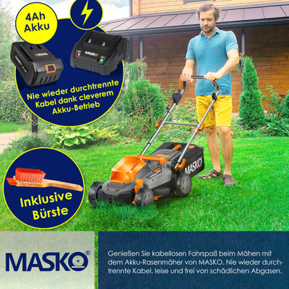 MASKO Akku Rasenmäher Mulch 33cm – inkl. 4Ah Akku Set