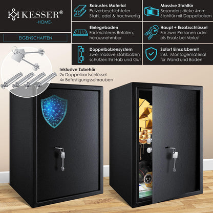 KESSER Möbeltresor Doppelbartschloss 50x35x31cm – Schwarz