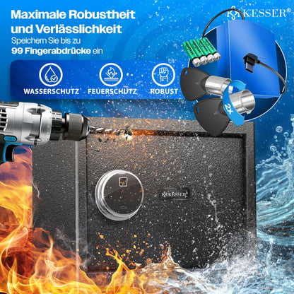 KESSER® Elektr. Tresor Fingerabdruck & Schlüssel XL Schwarz