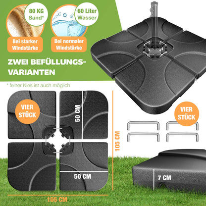 KESSER Sonnenschirmständer 4-teilig für Ampelschirm, befüllbar