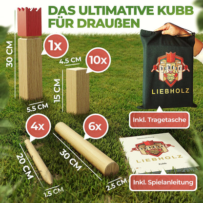 Liebholz Kubb Wikinger Wurfspiel aus FSC Gummibaumholz, Grösse L