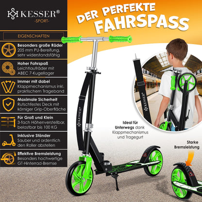 KESSER® Spider Kickscooter Klappbar Höhenverstellbar - Grün