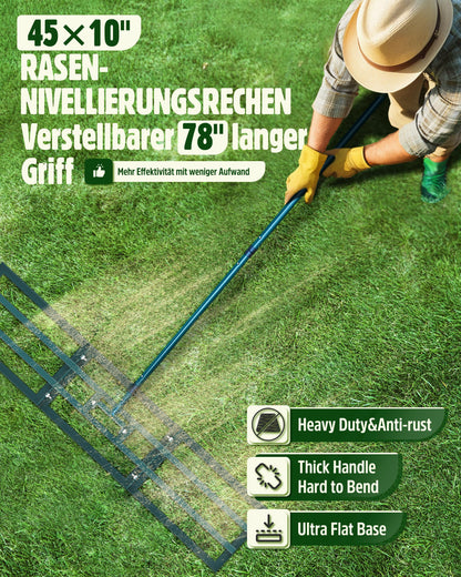 Signstek Rasenrakel Nivellierrechen 114x25 cm mit 1.98 m Stiel