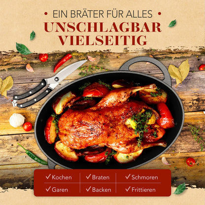 KRUSTENZAUBER Gusseisen Bräter 38cm mit Deckel - Ofenfest