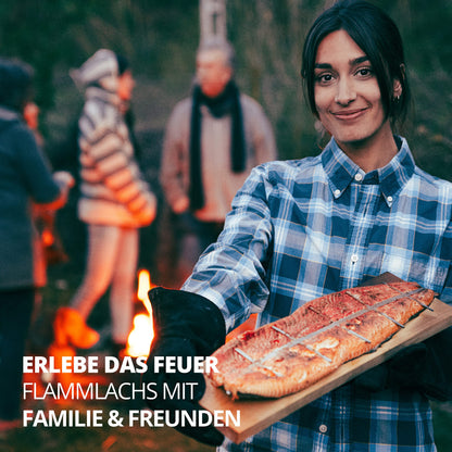FINNWERK Flammlachsbrett aus Birke mit Edelstahlhalterung