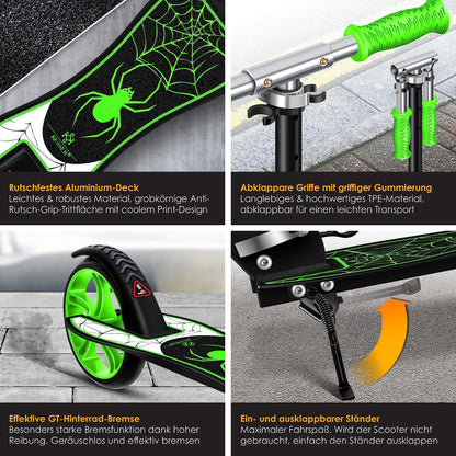 KESSER® Spider Kickscooter Klappbar Höhenverstellbar - Grün