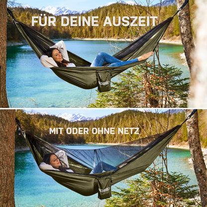 ROBBX Hängematte Outdoor mit Moskitonetz für 2 Personen, 300 kg, Oliv