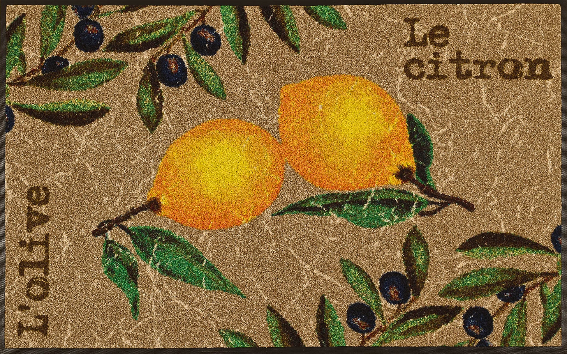wash+dry Le Citron waschbare Fussmatte, rechteckig, gelb mit Zitronenmuster. Nimmt Schmutz auf für Eingangsbereiche innen und aussen.