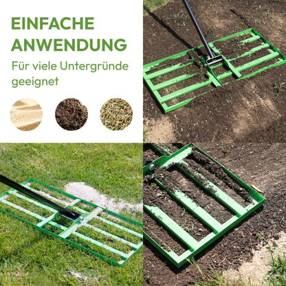 NovaTerra Rasenrakel 75x35 cm – Rasenplanierrechen mit 2 m Stiel