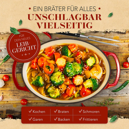 KRUSTENZAUBER Emaille Gusseisen Bräter KRZ 24 – 33cm 6l Oval