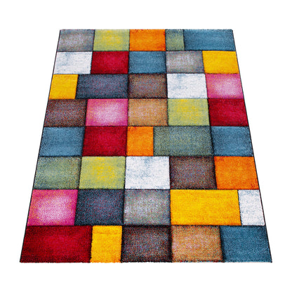 Paco Home 3D Optik Kariert Kurzflor Teppich - Bunt 200x290 cm