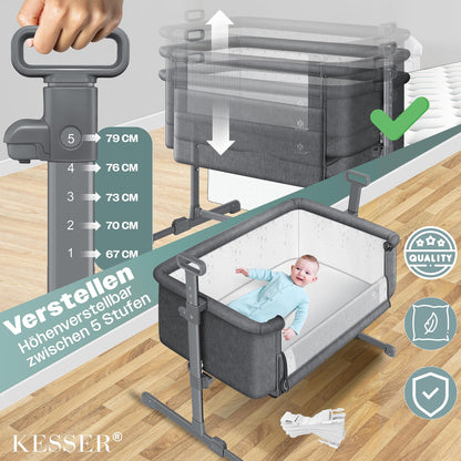 KESSER Hubi 3in1 Baby Beistellbett Reisebett – Dunkelgrau