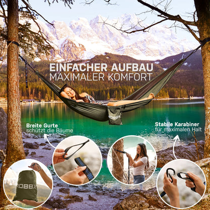 ROBBX Hängematte Outdoor mit Moskitonetz für 2 Personen, 300 kg, Oliv