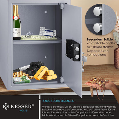 KESSER Safe Möbeltresor Doppelbartschloss – 50x35x31cm Silber