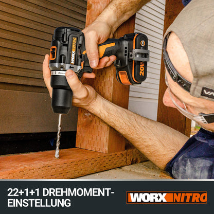 WORX NITRO WX352 Akku-Schlagbohrschrauber Set 20V bürstenlos 60Nm