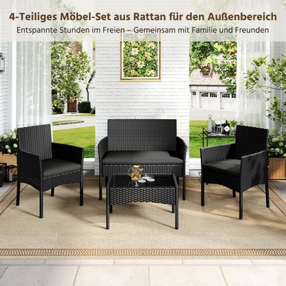 Yaheetech Gartenmöbel-Set Polyrattan 4-teilig mit Sofa & Tisch