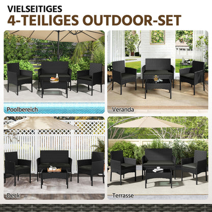Yaheetech Gartenmöbel-Set Polyrattan 4-teilig mit Sofa & Tisch