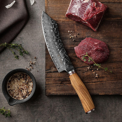 Wakoli Olive HS Damastmesser – 20cm Olivenholz Hammerschlag