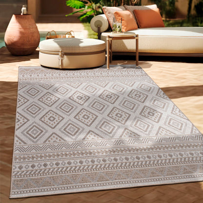 Paco Home Outdoor Teppich Boho Flachgewebe Beige 160x220 cm mit Ethno-Muster für Terrasse und Balkon