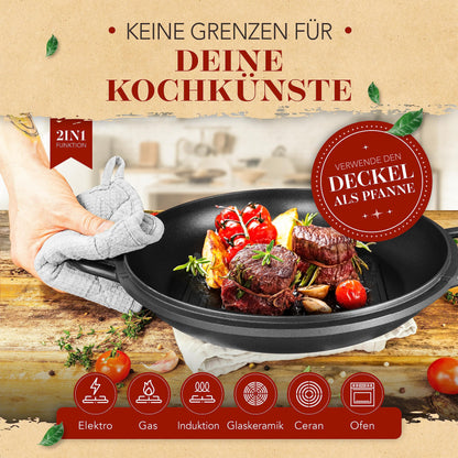 KRUSTENZAUBER 28cm Aluguss Bräter - Induktion mit Glasdeckel 6L