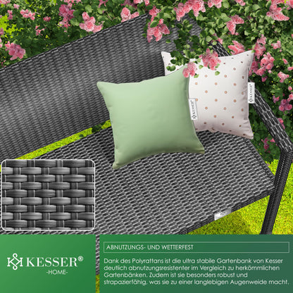 KESSER Gartenbank Polyrattan 2-Sitzer wetterfest - Anthrazit