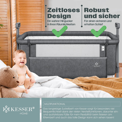 KESSER Hubi 3in1 Baby Beistellbett Reisebett – Dunkelgrau