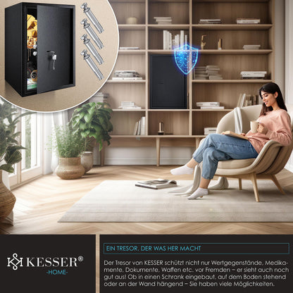 KESSER Möbeltresor Doppelbartschloss 50x35x31cm – Schwarz