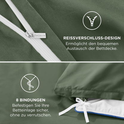 BEDSURE Bettwäsche-Set 135x200 cm Baumwolle, 4-teilig, Grauolivgrün