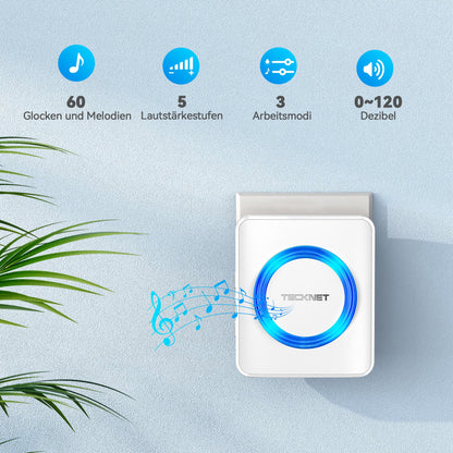 TECKNET Funkklingel Set IP65 mit 2 Sendern und 4 Empfängern