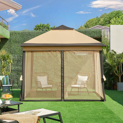 Yaheetech Faltpavillon 3,3x3,3 m wasserdicht mit Moskitonetz khaki