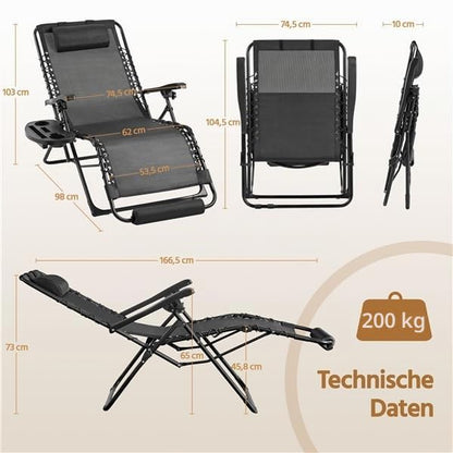 Yaheetech Zero-Gravity Sonnenliege klappbar, wetterfest, schwarz
