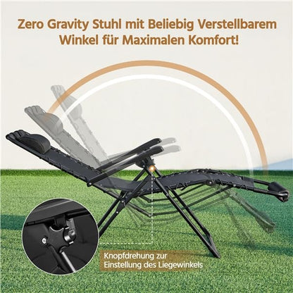 Yaheetech Zero-Gravity Sonnenliege klappbar, wetterfest, schwarz