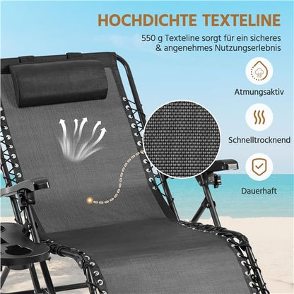 Yaheetech Zero-Gravity Sonnenliege klappbar, wetterfest, schwarz